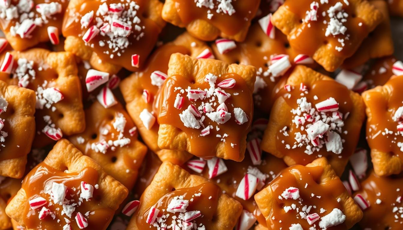 Christmas crack recipe featuring saltine crackers topped with caramel toffee, chocolate, and colorful holiday sprinkles.