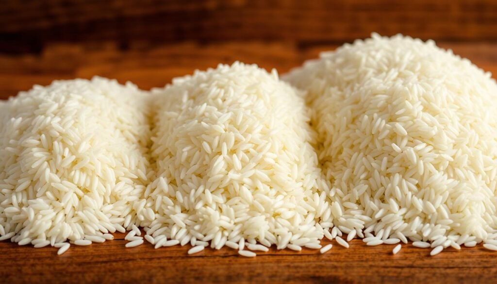 A bountiful array of white rice varieties, each with its own distinct qualities, meticulously arranged on a natural wood surface. Soft, diffused lighting casts a warm, inviting glow, highlighting the delicate textures and subtle hues of the grains. Basmati, jasmine, and long-grain rice stand tall, their individual characteristics on full display, inviting the viewer to explore the nuances of perfect rice preparation. The scene exudes a sense of culinary expertise and attention to detail, perfectly complementing the informative section on mastering the art of cooking white rice to perfection. A bountiful array of white rice varieties, each with its own distinct qualities, meticulously arranged on a natural wood surface. Soft, diffused lighting casts a warm, inviting glow, highlighting the delicate textures and subtle hues of the grains. Basmati, jasmine, and long-grain rice stand tall, their individual characteristics on full display, inviting the viewer to explore the nuances of perfect rice preparation. The scene exudes a sense of culinary expertise and attention to detail, perfectly complementing the informative section on mastering the art of cooking white rice to perfection.